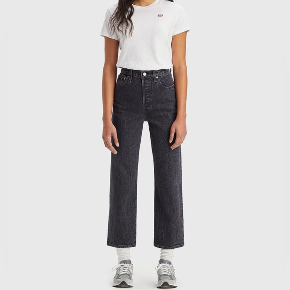 {Levi's Premium} "Ribcage Straight" Gray You Only Live Once High Rise Jeans